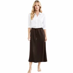 Rachel Zoe Chocolate Brown effect Satin Women's  Midi Skirt Size 6 NWT